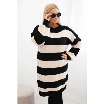 Dámské pletené šaty Plus Size pruhované (Velikost UNI, Barva Hnědá)