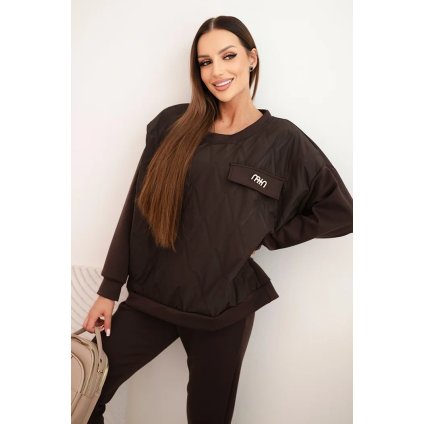 Dámský souprava z viskózy s prošívanou mikinou a kalhotami (Velikost UNI, Barva Hnědá)