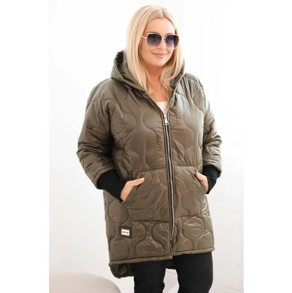Dámská zimní bunda Plus Size prošívaná s kapucí khaki (Velikost UNI, Barva Zelená)