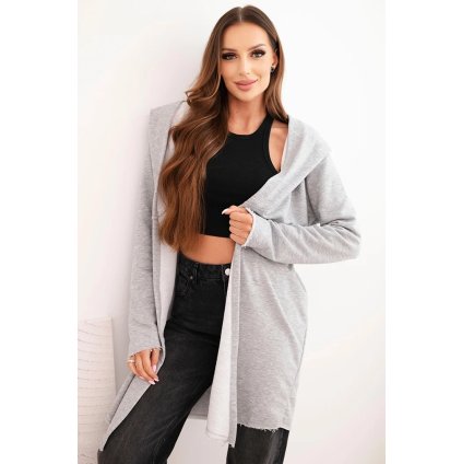 Dámská bavlněná mikina s kapucí a prodlouženým předním dílem (Velikost UNI, Barva Šedá)