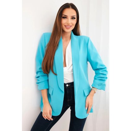 Dámské sako s klopami (Velikost UNI, Barva Tyrkysová)
