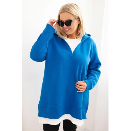 Dámská mikina zateplená Plus Size s kapucí a výstřihem do V (Velikost UNI, Barva Zelená - tmavě)