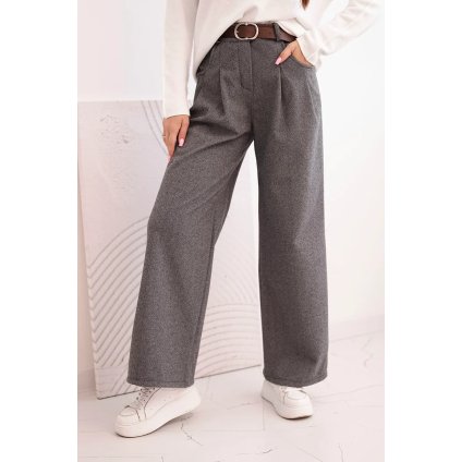Dámské kalhoty s širokými nohavicemi a páskem (Velikost UNI, Barva Šedá - tmavě)
