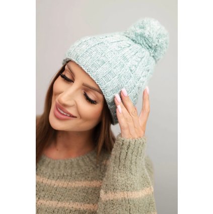 Dámská zimní čepice s bambulí z vlny K424 (Velikost UNI, Barva Růžová - světle)