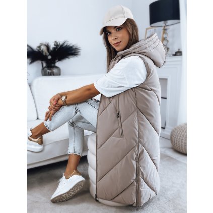 Dámská prodloužená prošívaná ZIPIS béžová Dstreet TY3216 (Velikost S, Barva Béžová)