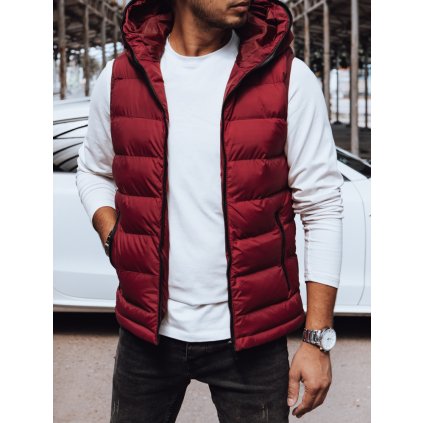 Pánská prošívaná vesta s kapucí červená Dstreet TX4742 (Velikost M, Barva Červená)