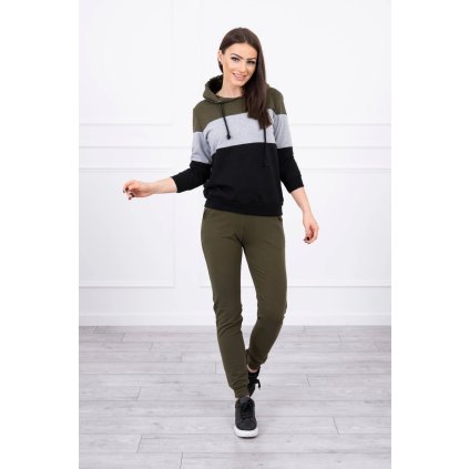 Barevná pruhovaná souprava khaki+šedá (Velikost UNI, Barva Zelená)