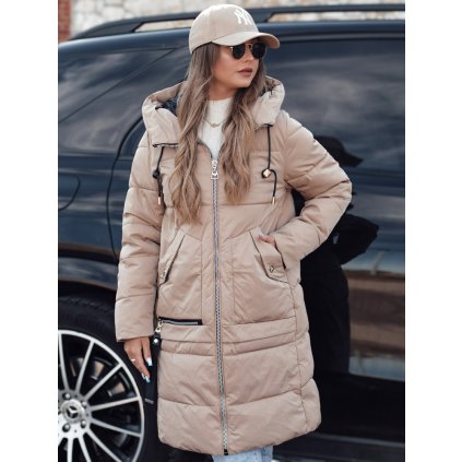 Dámská zimní bunda s kapucí NORFFI Dstreet TY4662 (Velikost S, Barva Béžová)