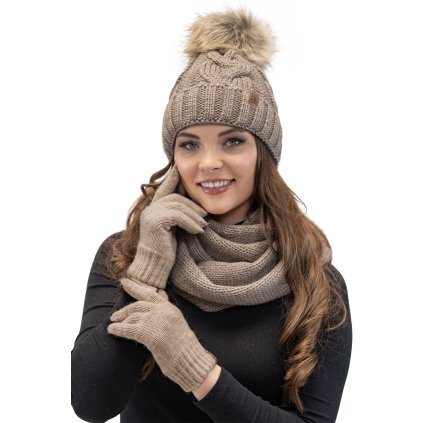 Komplet Vivisence 7014 Kmpl+R čepice, šála, rukavice (Velikost UNI, Barva Béžová)