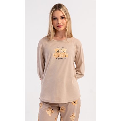 Dámské pyžamo dlouhé Monika (Barva Béžová, Velikost S)
