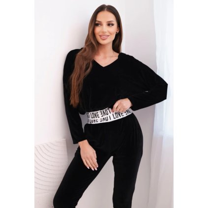 Velurová souprava s kapucí černá (Velikost UNI, Barva Černá)