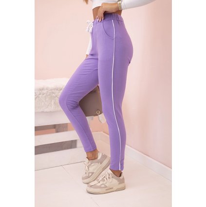 Dámské tepláky s kapsami a řetízkem béžové (Velikost UNI, Barva Fialová)