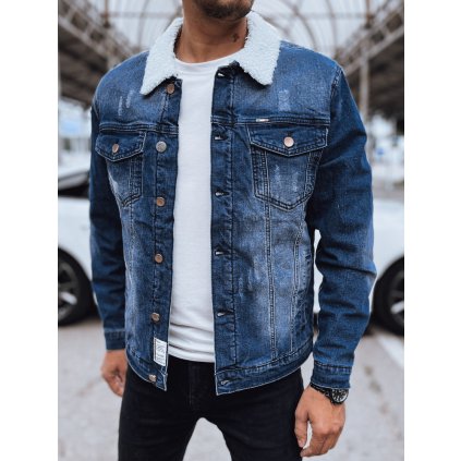 Černá pánská džínová zateplená bunda trucker s koženým límcem Dstreet TX4230 (Velikost S, Barva Černá)