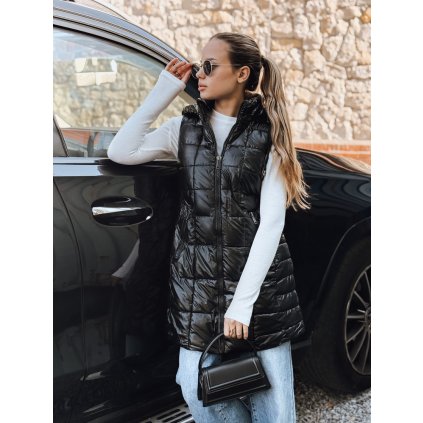 Dámská prošívaná vesta s kapucí Dstreet TY5257 (Velikost S, Barva Černá)