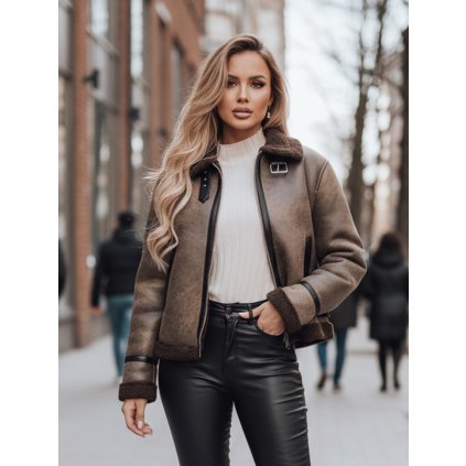 Dámská bunda KASAMIRA s kožíškem Dstreet TY4740z (Velikost S, Barva Hnědá)