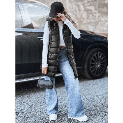 Dámská prošívaná vesta s kapucí Dstreet TY5259 (Velikost S, Barva Černá)