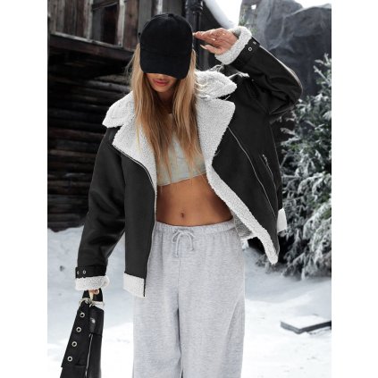 Dámská bunda s kožíškem Dstreet TY5237 (Velikost S, Barva Černá)