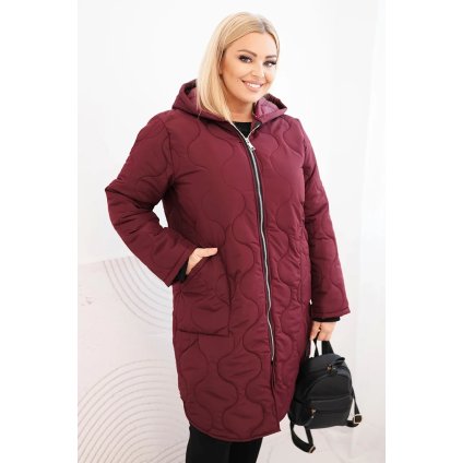 Dámská zimní prošívaná bunda Plus Size s kapucí (Velikost UNI, Barva Fialová)