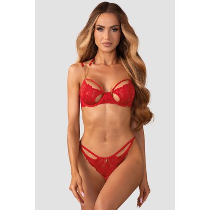 Komplet Obsessive Matildea 2-pcs crotchless set (Velikost L/XL, Barva Červená)