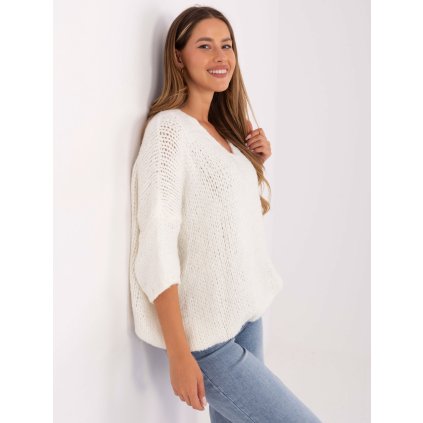 Dámský svetr IT-SW-7703.70 s výstřihem do V (Barva Béžová - světle, Velikost UNI)