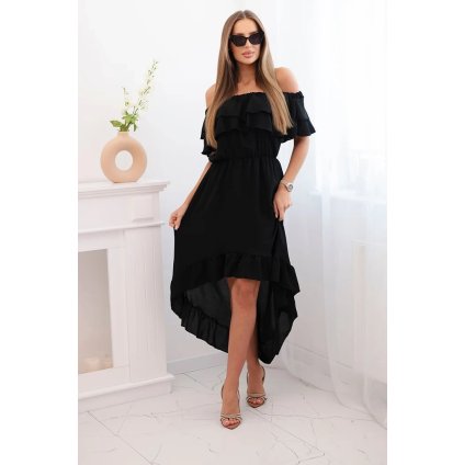Dámské šaty s odhalenými rameny a prodlouženými zády (Velikost UNI, Barva Černá)