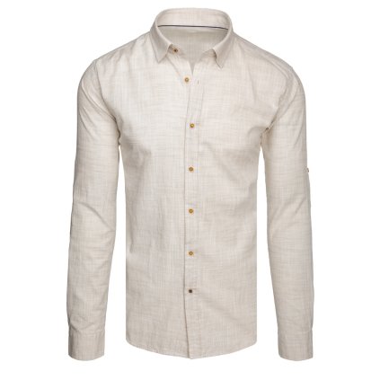 Pánská košile s dlouhým rukávem Dstreet DX2652 (Velikost M, Barva Béžová)