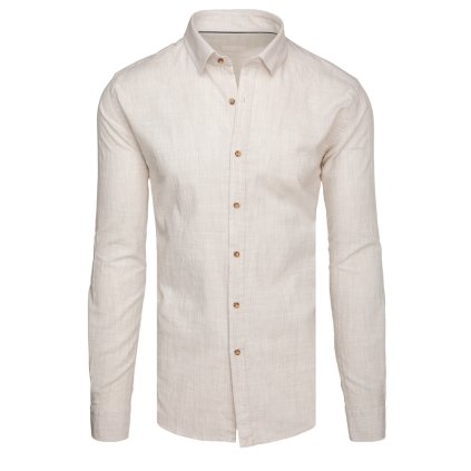 Pánská košile s dlouhým rukávem Dstreet DX2655 (Velikost M, Barva Béžová)