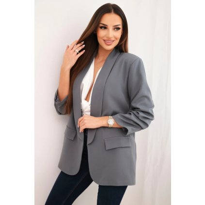 Dámské elegantní sako s klopou (Velikost UNI, Barva Šedá - tmavě)