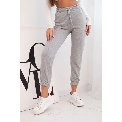 Dámské bavlněné kalhoty s gumou v pase (Velikost S, Barva Šedá)