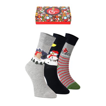 Vánoční unisex ponožky na dárek – set 3 párů mix barev (Velikost UNI)