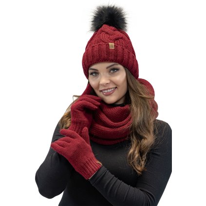 Komplet Vivisence 7014 Kmpl+R čepice, šála, rukavice (Velikost UNI, Barva Bordó)