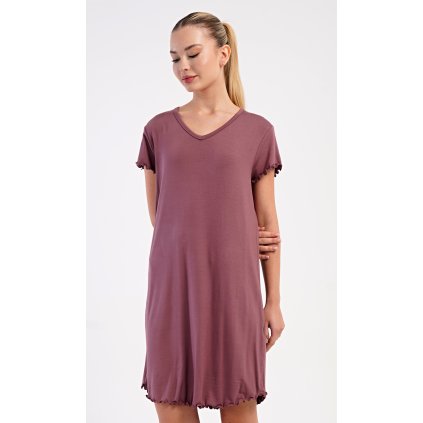 Dámská noční košile s krátkým rukávem Eliza (Barva Hnědá, Velikost S)