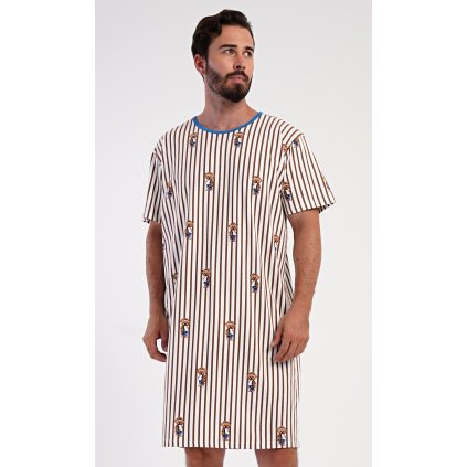 Pánská noční košile s krátkým rukávem Bear (Barva Hnědá, Velikost L)