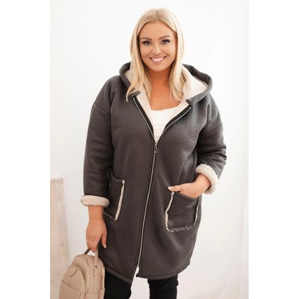 Dámská bunda Plus Size s kapucí a kapsami zateplená beránkem (Velikost UNI, Barva Modrá)