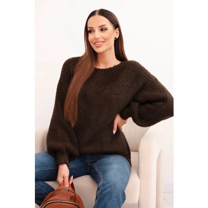 Dámský svetr IT112 s vlnou a dlouhým rukávem (Velikost UNI, Barva Hnědá)