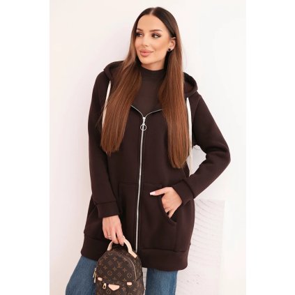 Zateplená dámská mikina ART25486 s kapucí a zipem (Velikost UNI, Barva Hnědá)
