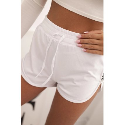 Dámské bavlněné šortky s elastickým pasem a sportovním lemem bílé (Velikost UNI, Barva Bílá)