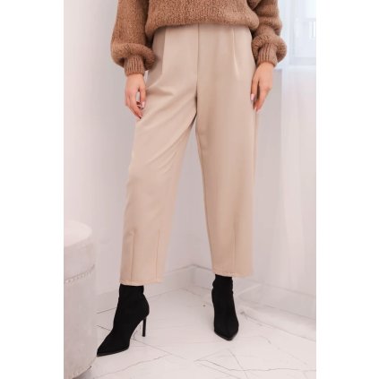 Dámské kalhoty s vysokým pasem a sklady (Velikost UNI, Barva Béžová)