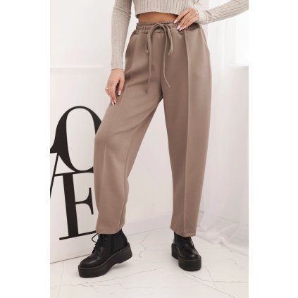 Elegantní dámské kalhoty s vysokým pasem a vázáním v pase fango (Velikost UNI, Barva Fialová)