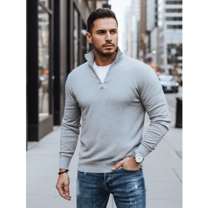 Tmavě modrý pánský svetr s vysokým límcem Dstreet WX1893 (Velikost M, Barva Šedá - světle)