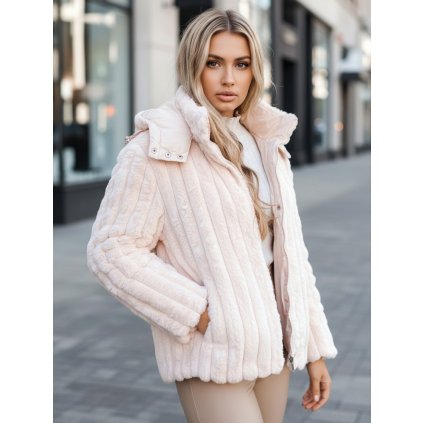 Dámská prošívaná bunda s kapucí Dstreet TY5277z (Velikost S, Barva Růžová)