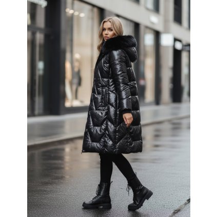 Dámská zimní bunda ELECIO dlouhá, prošívaná s kapucí Dstreet TY5178z (Velikost S, Barva Černá)