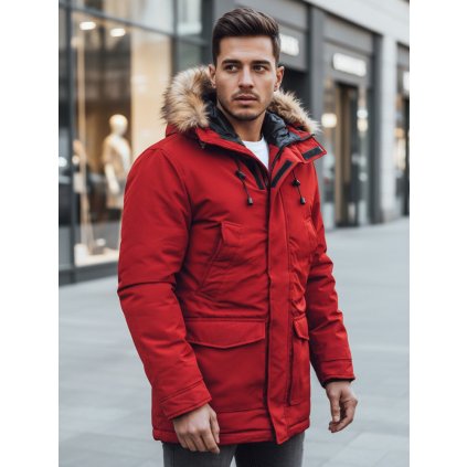 Pánská bunda parka zimní červená Dstreet TX2995z (Velikost S, Barva Červená)