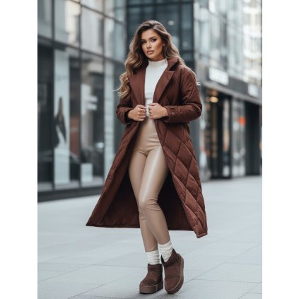 Dámská zimní bunda prošívaná, dlouhá Dstreet TY4917 (Velikost S, Barva Béžová)