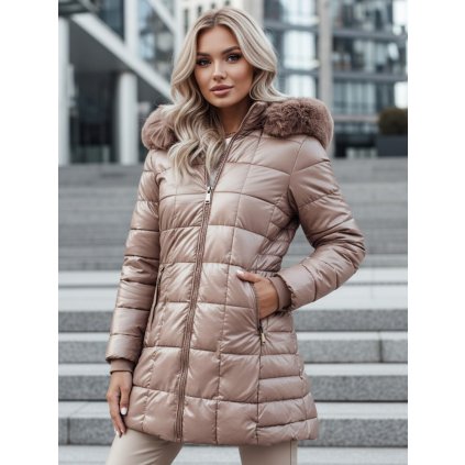 Dámská prošívaná bunda WINTERZIP s kapucí Dstreet TY4567z (Velikost S, Barva Béžová)