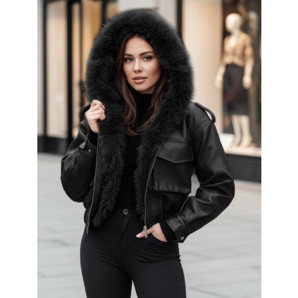 Dámská bunda SOFTREBEL s kožíškem a kapucí Dstreet TY4762z (Velikost S/M, Barva Černá)