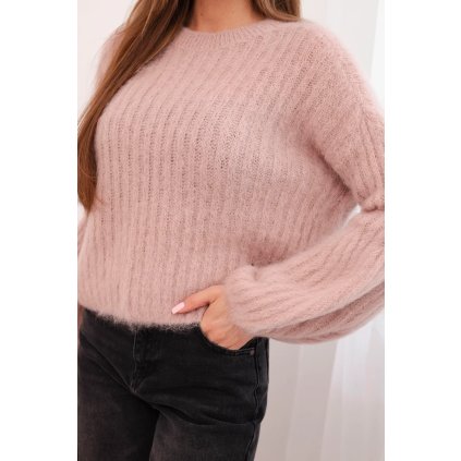 Svetr z mohairu dámský s nabíranými rukávy (Velikost UNI, Barva Růžová)