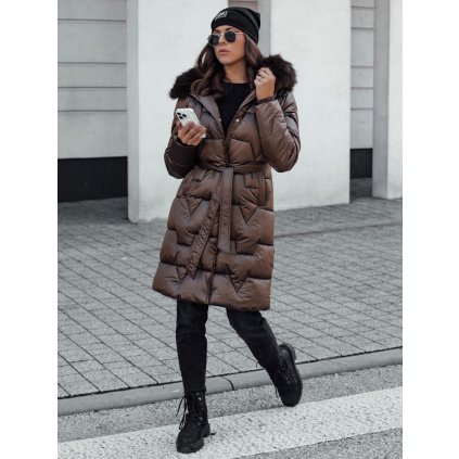 Dámská dlouhá zimní bunda s kapucí STYLOWQ Dstreet TY4630 (Velikost S, Barva Béžová)