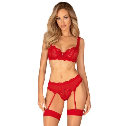 Komplet Obsessive Amor Cherris 3-pcs set (Velikost S/M, Barva Červená)