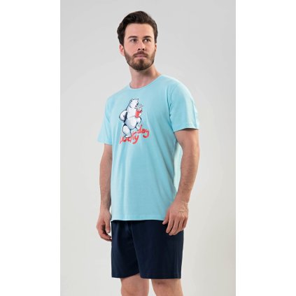 Pánské pyžamo šortky Lucky day (Barva Modrá - světle, Velikost M)